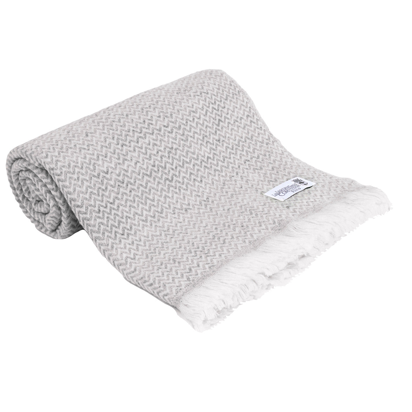 Plaid cachemire et laine Gris Argenté - Petits chevrons - 130 x 230 cm