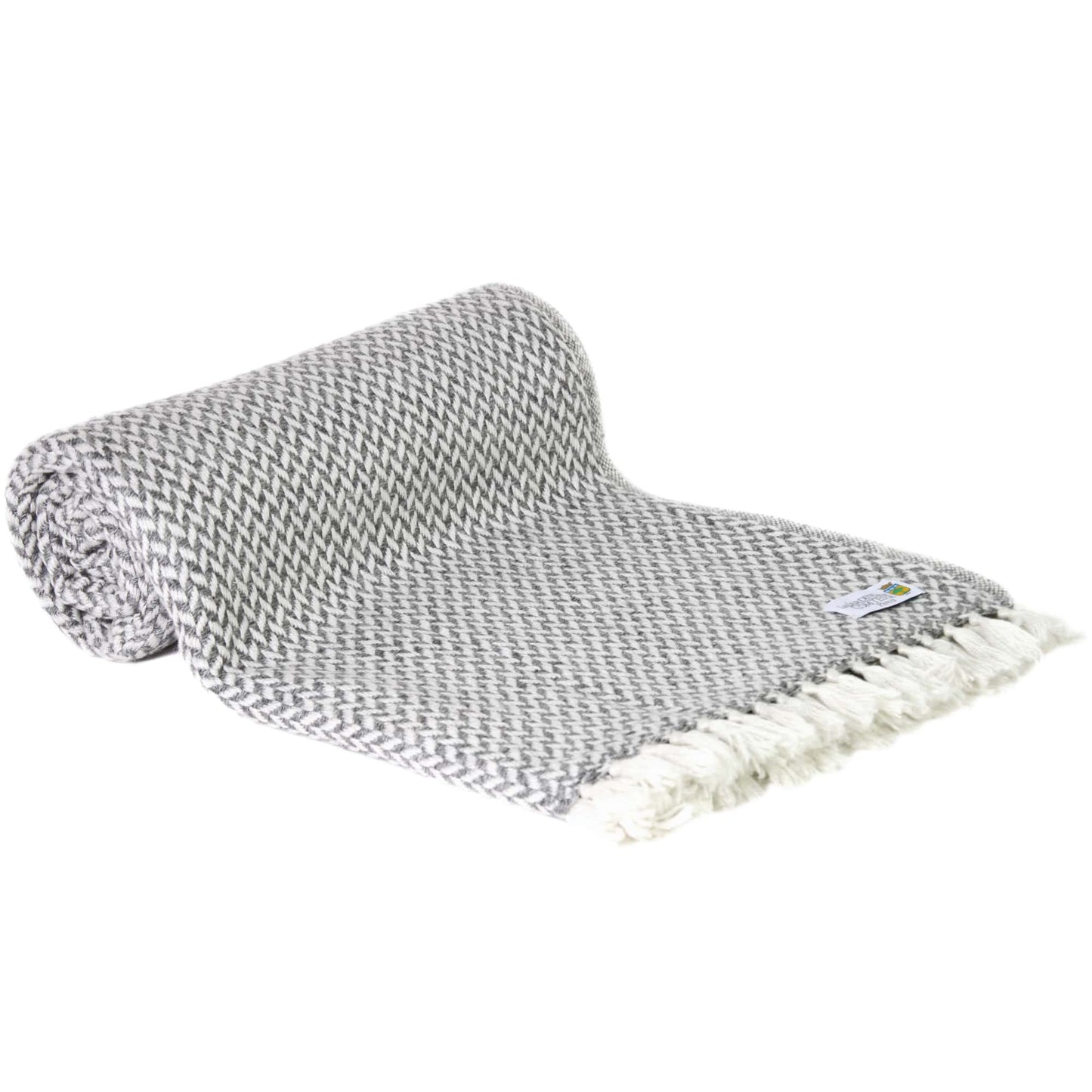 Plaid cachemire et laine petits chevrons Gris Souris - 130 x 230 cm