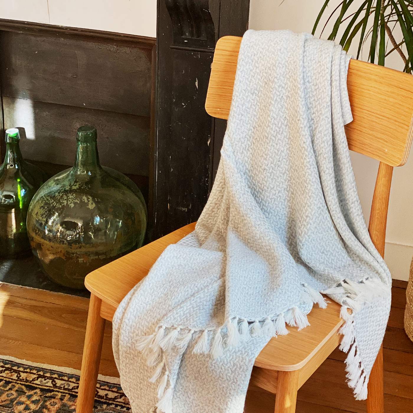 Plaid cachemire et laine petits chevrons Gris Argenté - 130 x 230 cm