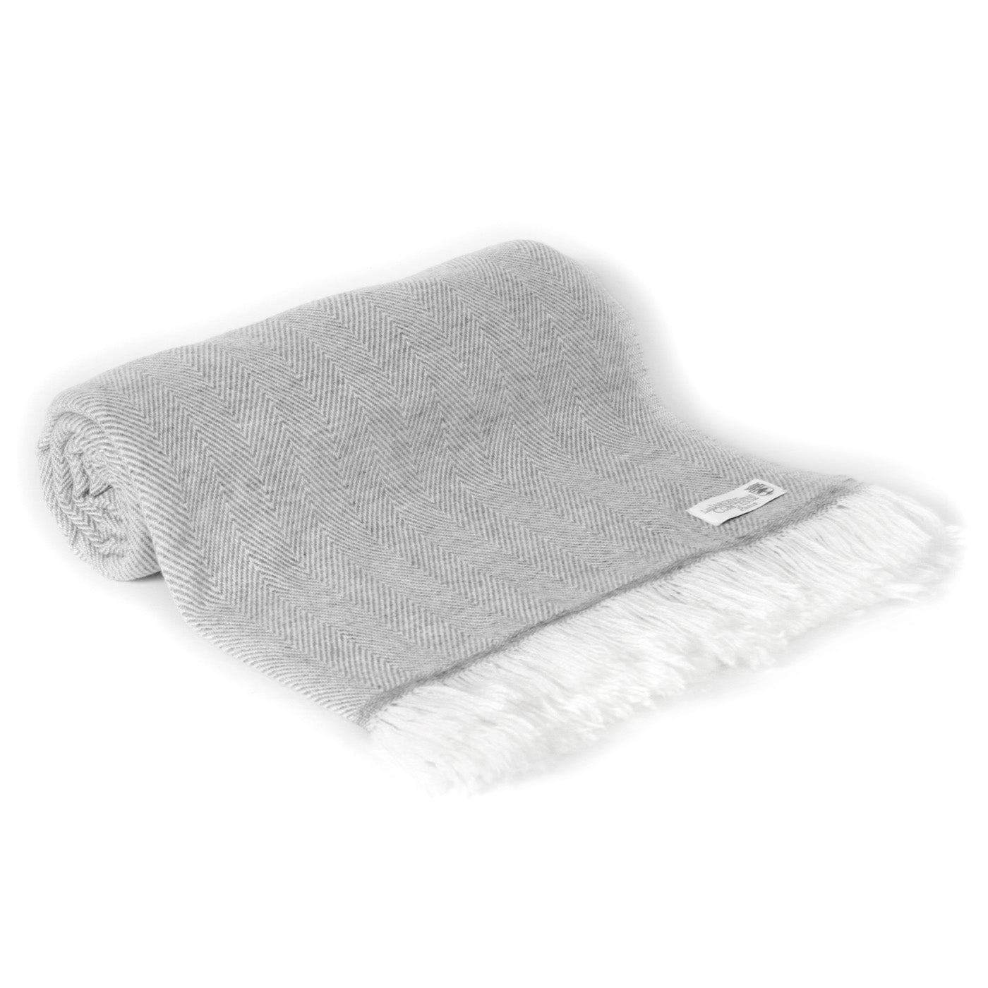Plaid cachemire et laine Gris Souris - Grands chevrons - 130 x 230 cm