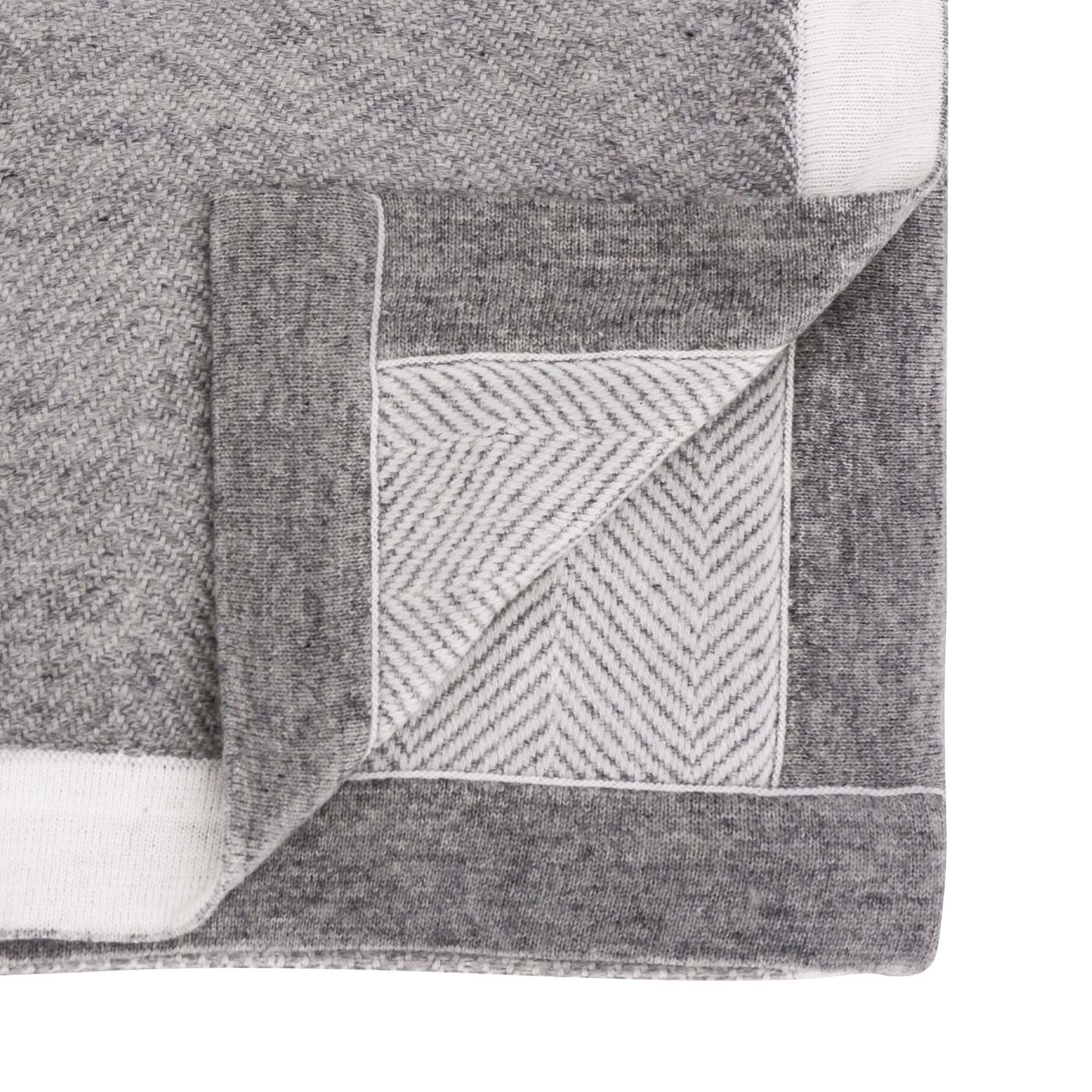 Plaid laine Gris et Ivoire - Grands chevrons - 130 x 200 cm