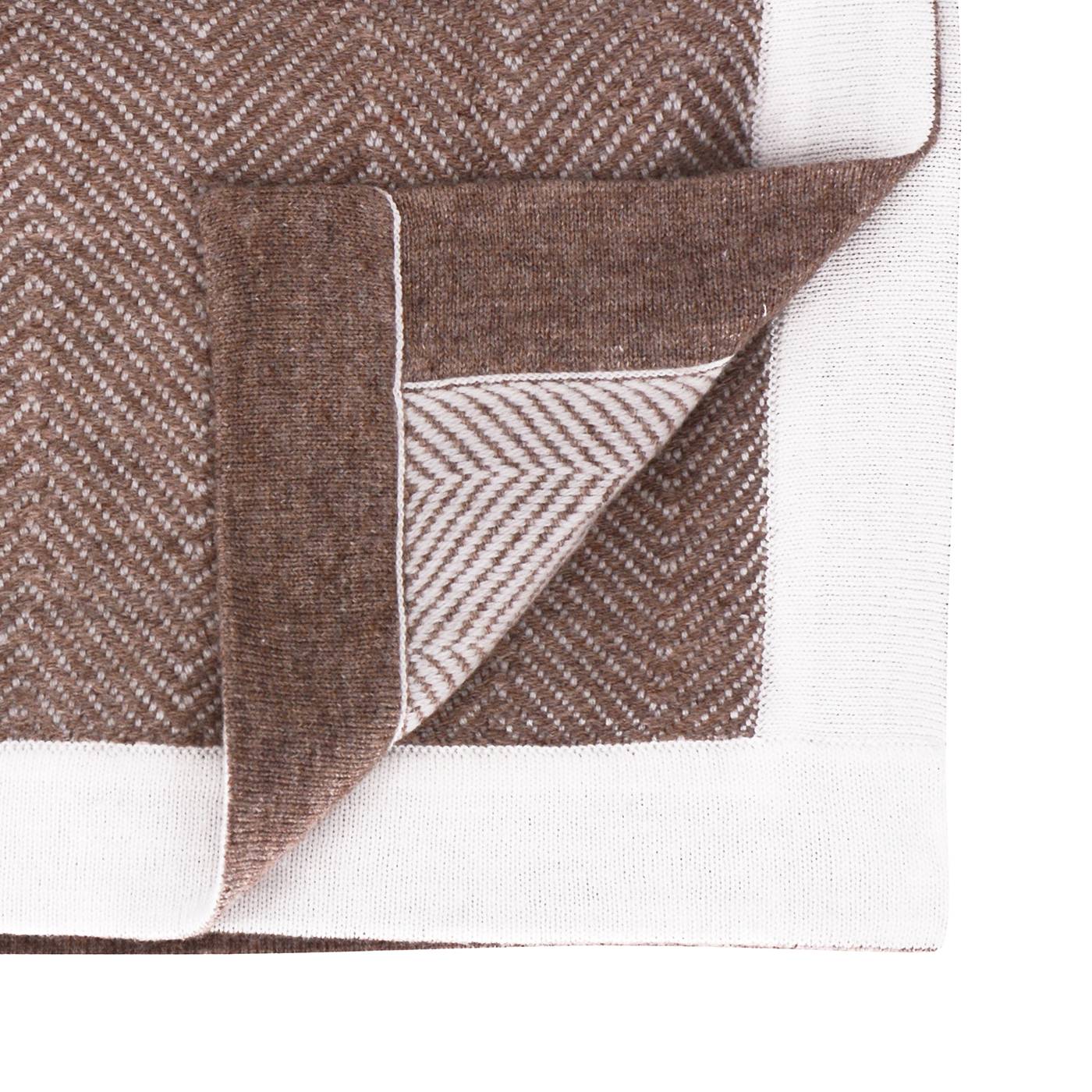 Plaid laine Marron Glacé et Ivoire - Grands chevrons - 130 x 200 cm