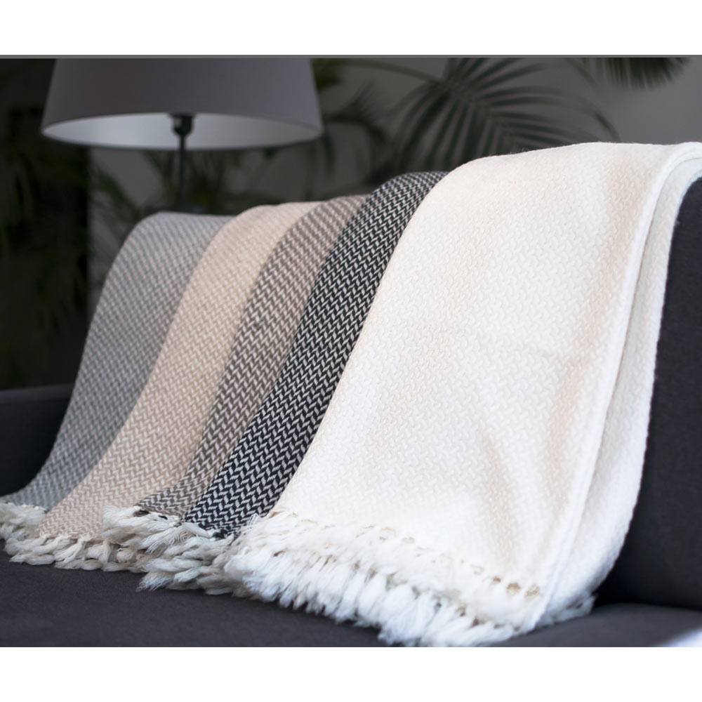 Plaid cachemire et laine petits chevrons Marron Glacé - 130 x 230 cm