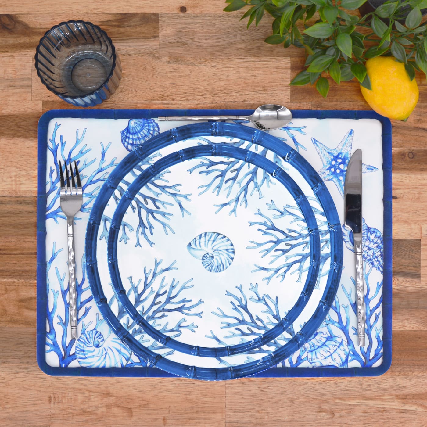 Set de table rectangulaire (40 x 30 cm) corail - Lot de 6