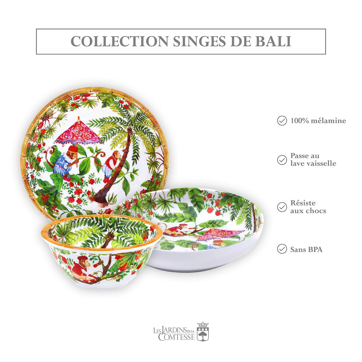 Assiette creuse en mélamine singes - 20 cm
