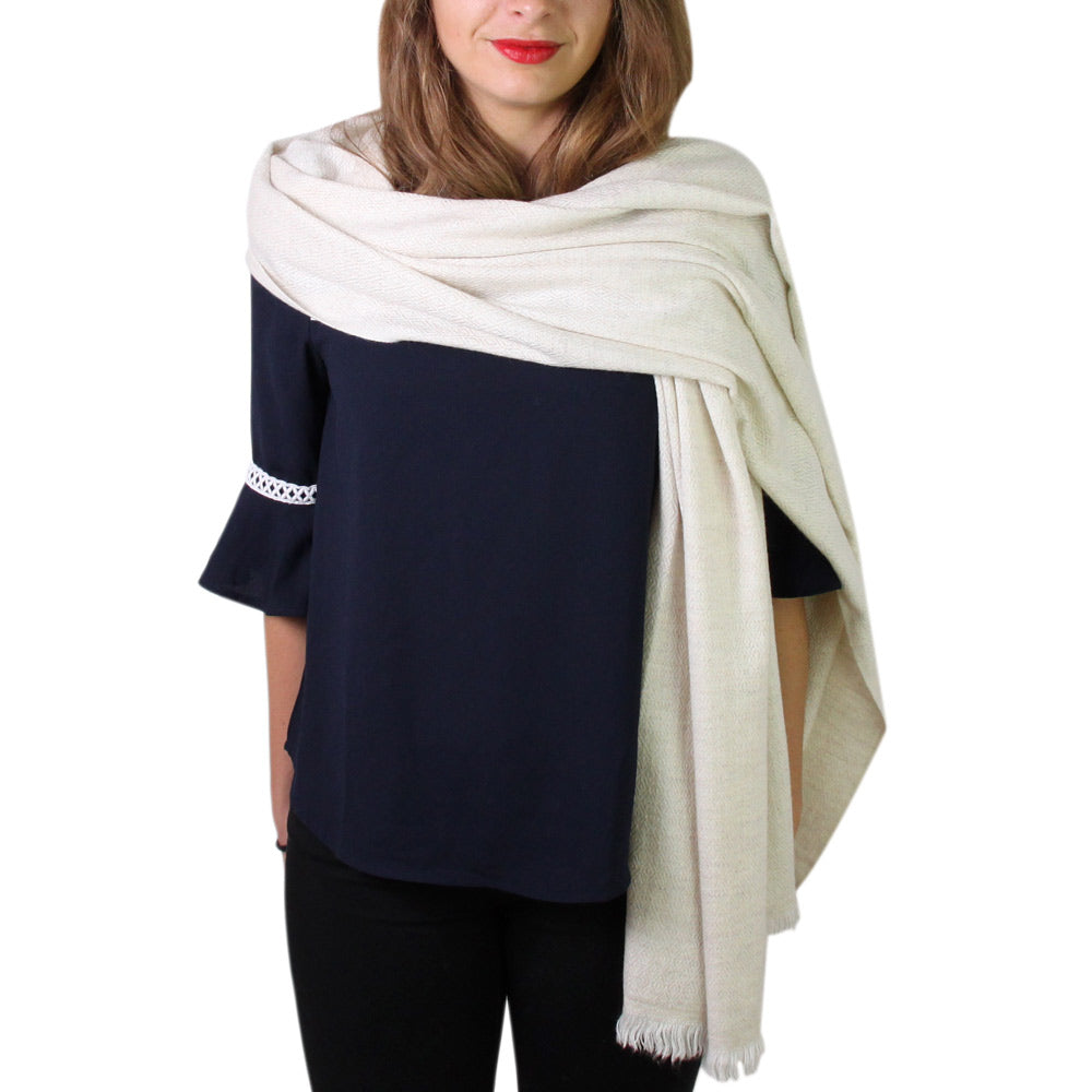 Echarpe cachemire et laine Homme & Femme 70 x 210 cm - Beige Amande motif diamant