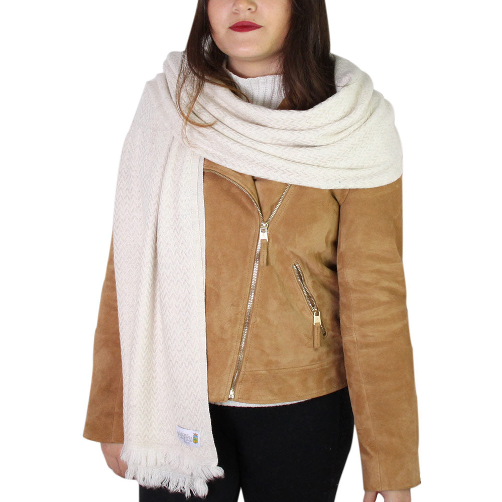 Echarpe cachemire et laine Homme & Femme 70 x 210 cm - Beige Amande petits chevrons