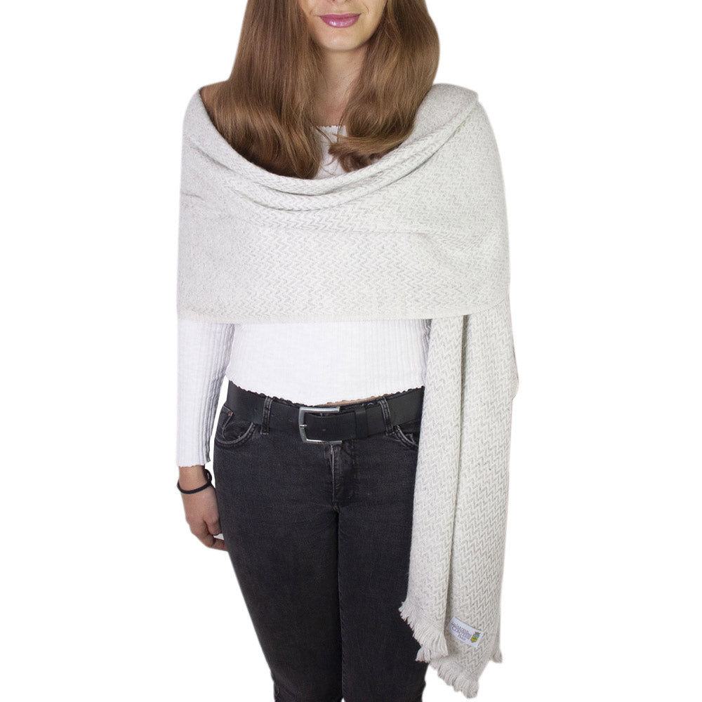 Echarpe cachemire et laine Homme & Femme 70 x 210 cm - Gris Argenté petits chevrons