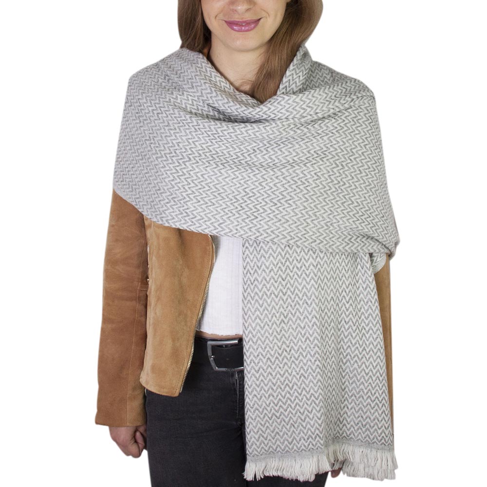 Echarpe cachemire et laine Homme & Femme 70 x 210 cm - Gris Souris petits chevrons