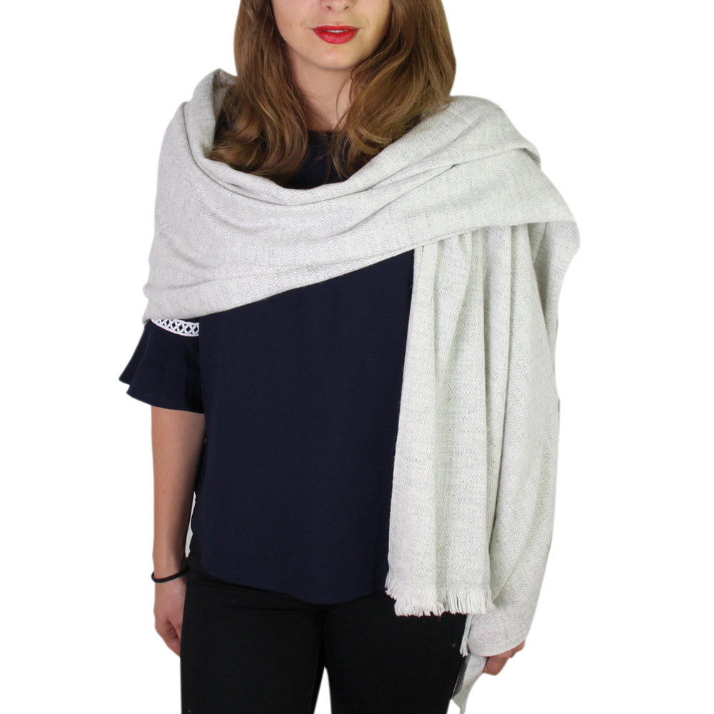 Echarpe cachemire et laine Homme & Femme 70 x 210 cm - Gris Argenté motif diamant