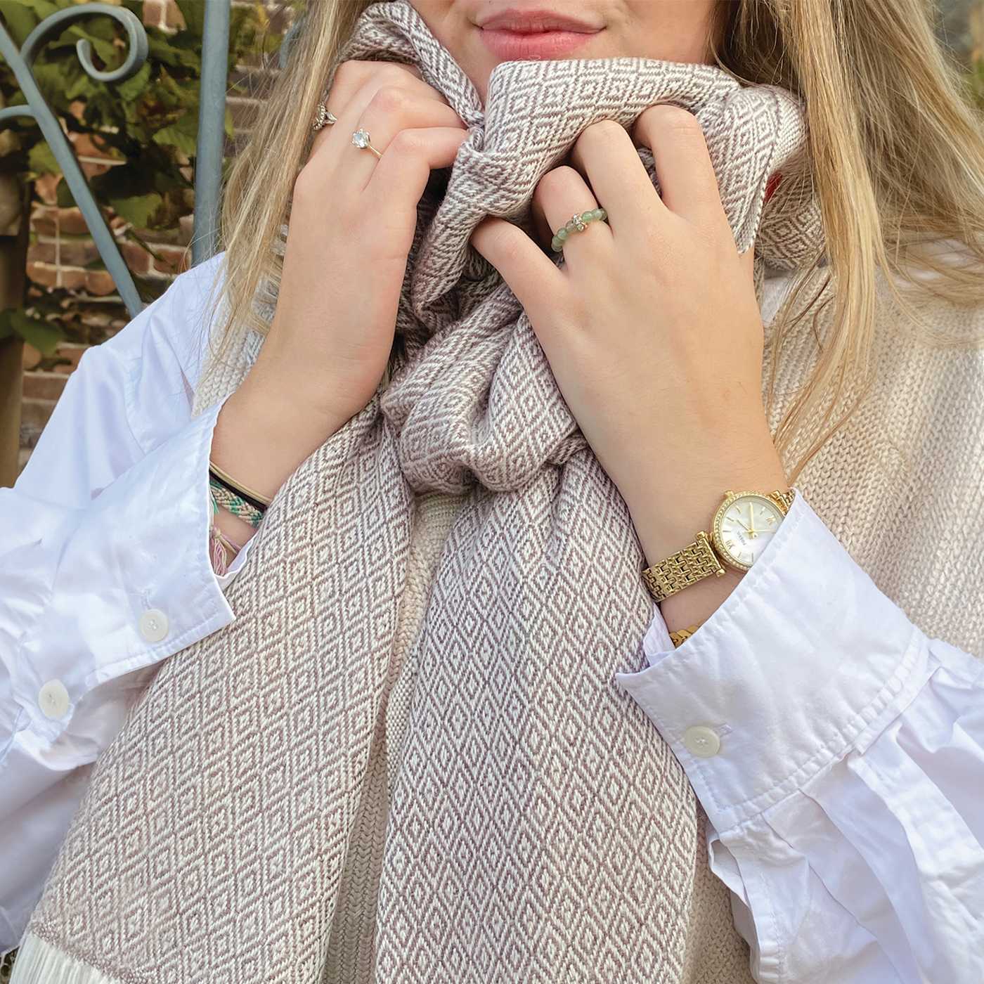 Echarpe cachemire et laine Homme & Femme 70 x 210 cm - Marron Glacé motif diamant