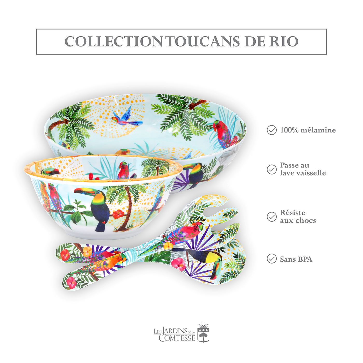 Saladier profond pure mélamine toucans - Ø 25 cm
