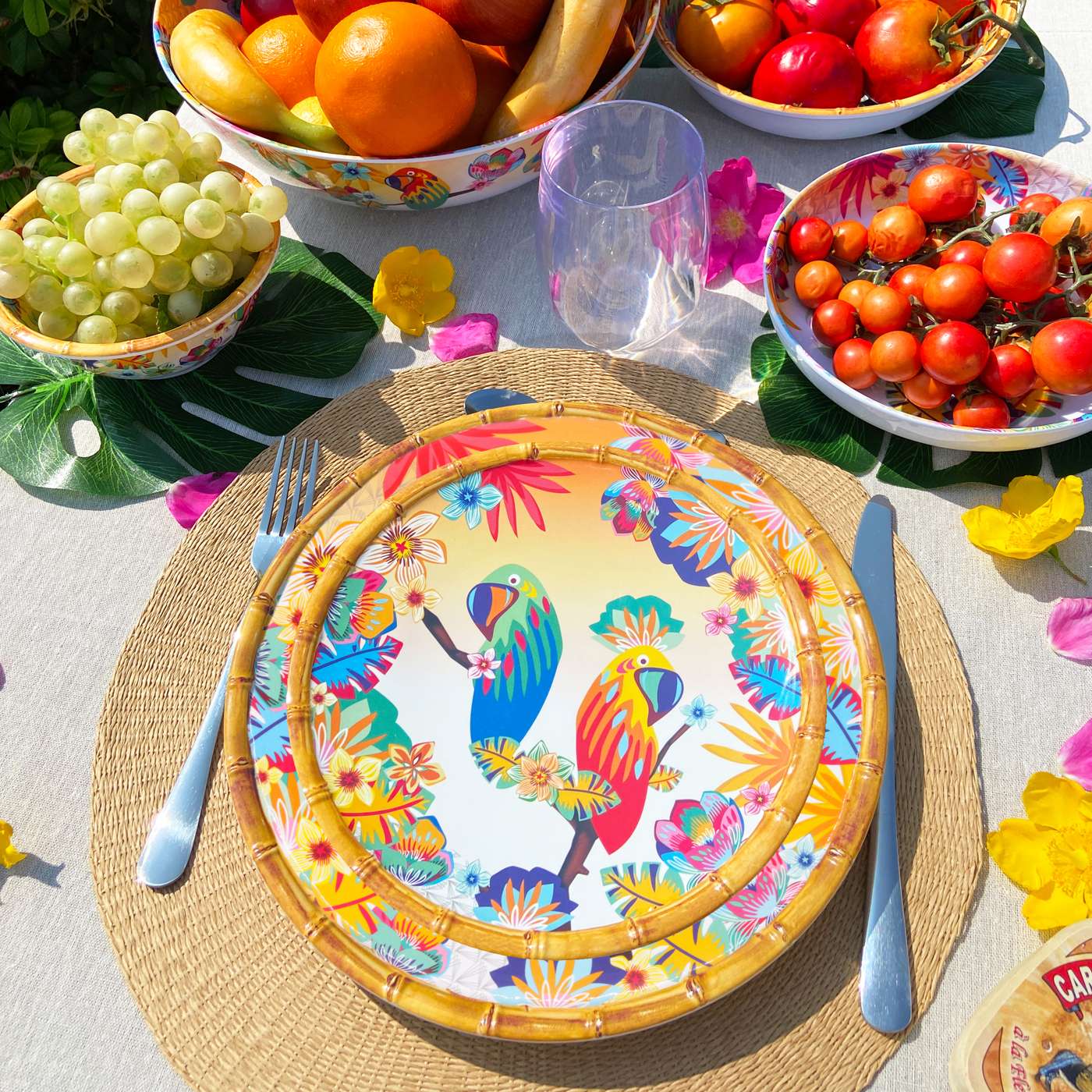 Grande assiette plate en mélamine perroquets - Ø 28 cm