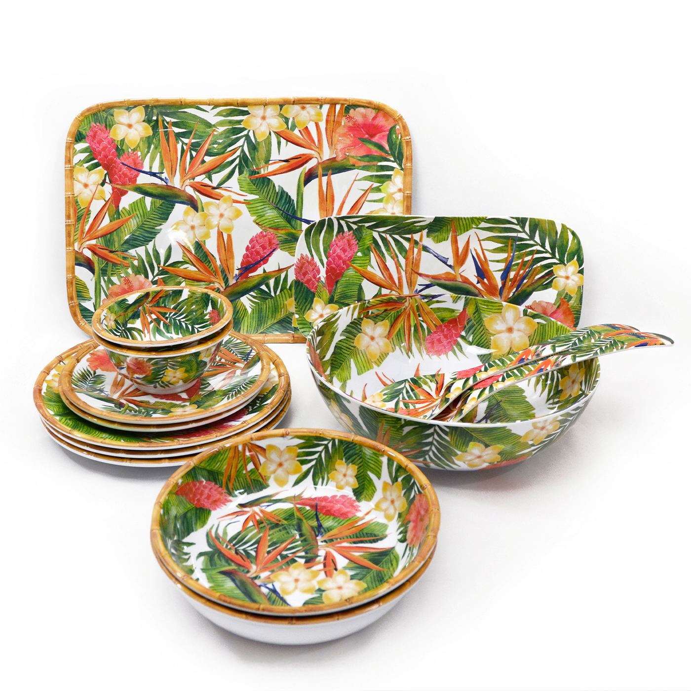 Plat de service rond mélamine fleurs - 35,5 cm