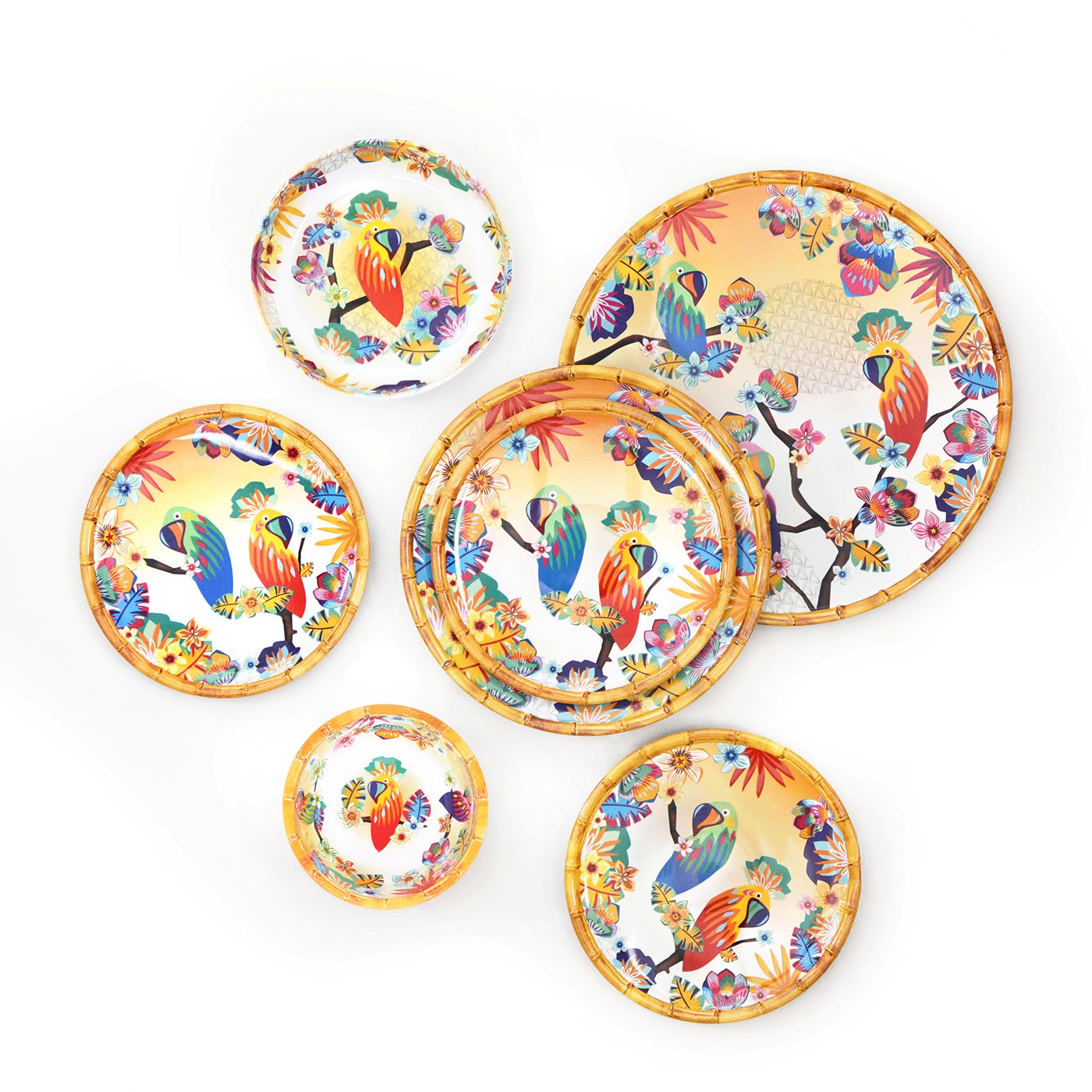 Grande assiette plate en mélamine perroquets - Ø 28 cm