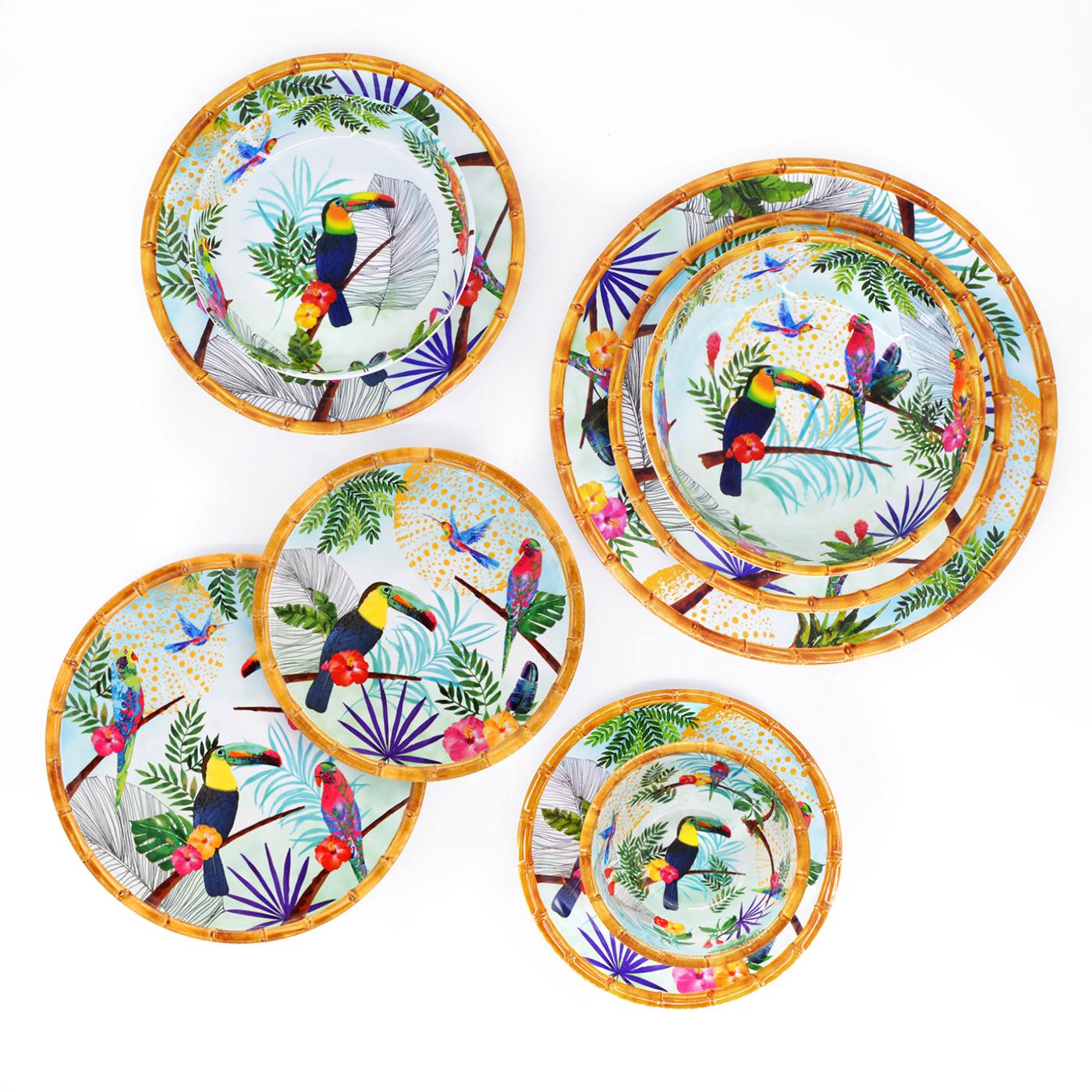 Couverts à salade en mélamine toucans - 33 cm