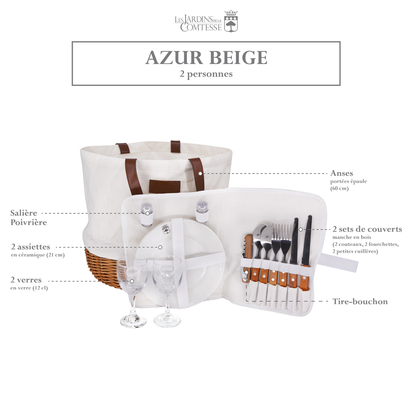 Sac pique-nique Azur Beige - 2 personnes