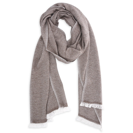 Echarpe cachemire et laine Homme & Femme 40 x 190 cm - Marron Glacé / Blanc