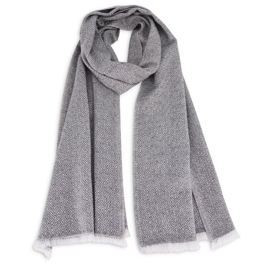 Echarpe cachemire et laine Homme & Femme 40 x 190 cm - Gris Anthracite motif Diamant
