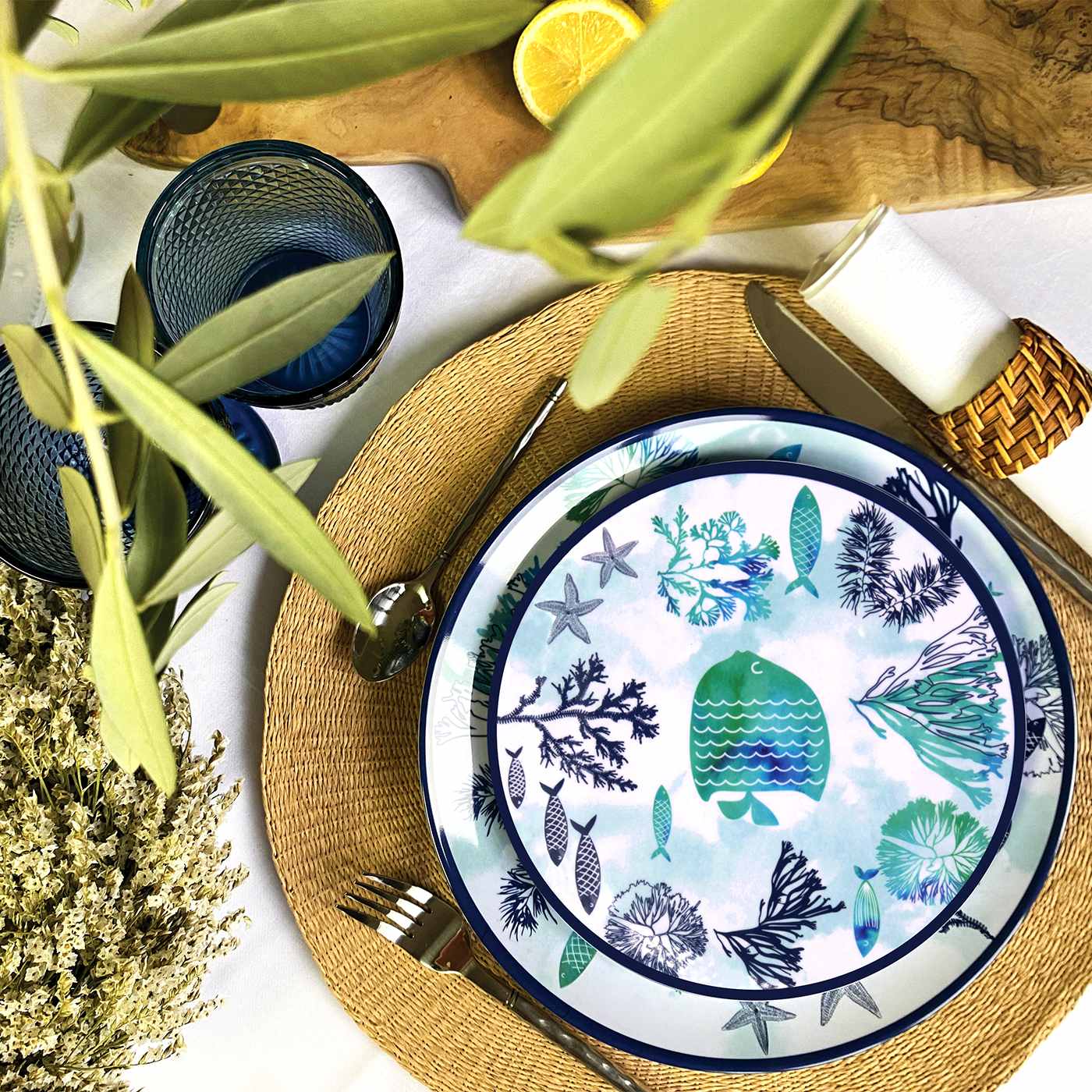 Petite assiette plate à dessert en mélamine mer - Ø 21,5 cm