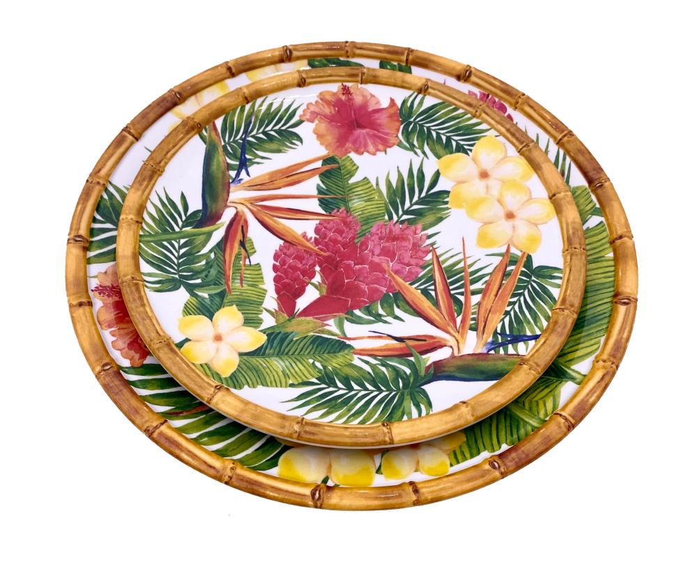 Grande assiette plate en mélamine fleurs - 28 cm
