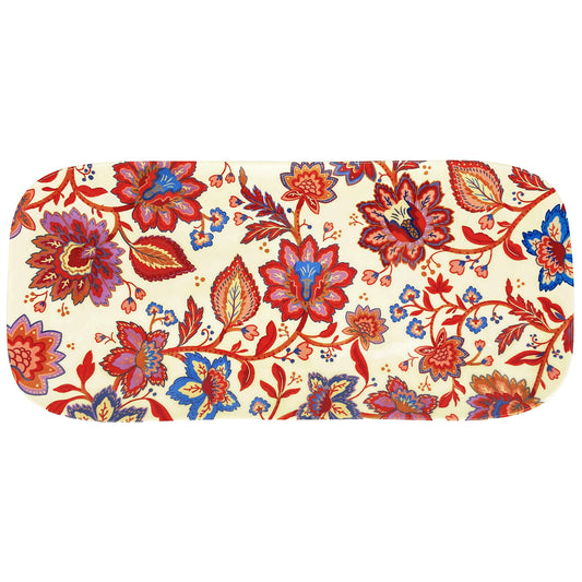 Plat à cake long rectangulaire en mélamine fleuris - 37,5 cm