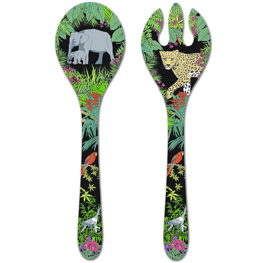 Couverts à salade en mélamine noire - 33 cm