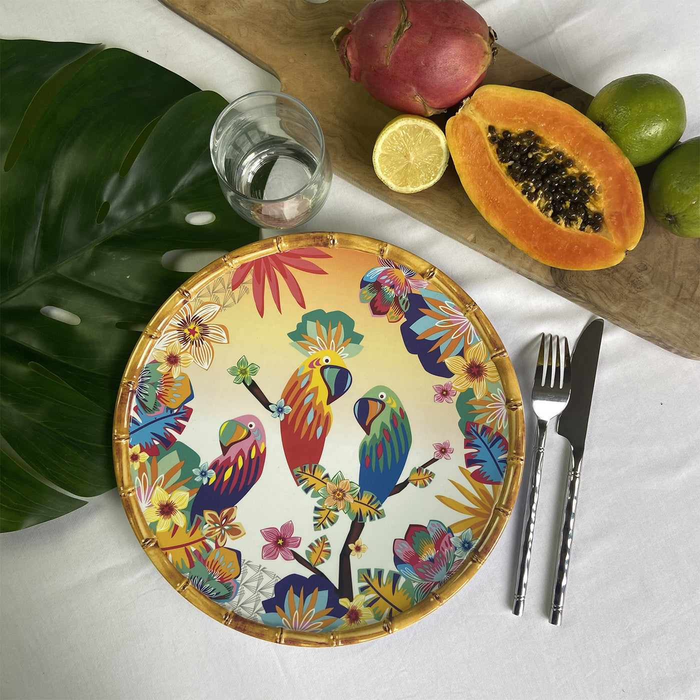 Grande assiette plate en mélamine perroquets - Ø 28 cm