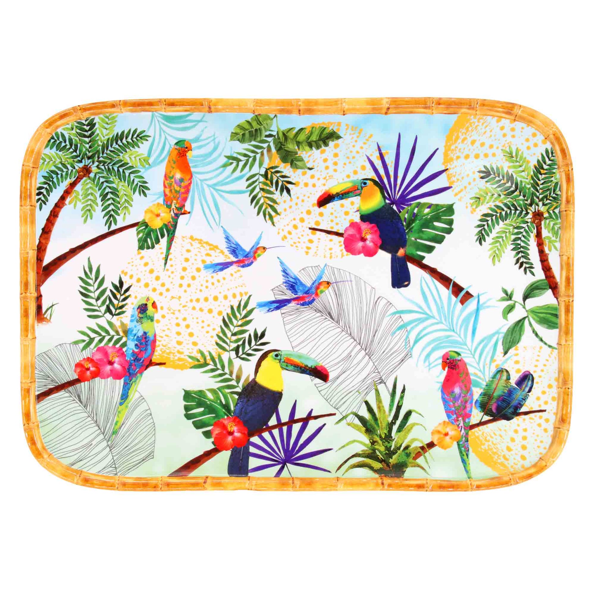 Grand plateau de présentation rectangulaire en mélamine toucans - 45 x –  Les Jardins de la Comtesse