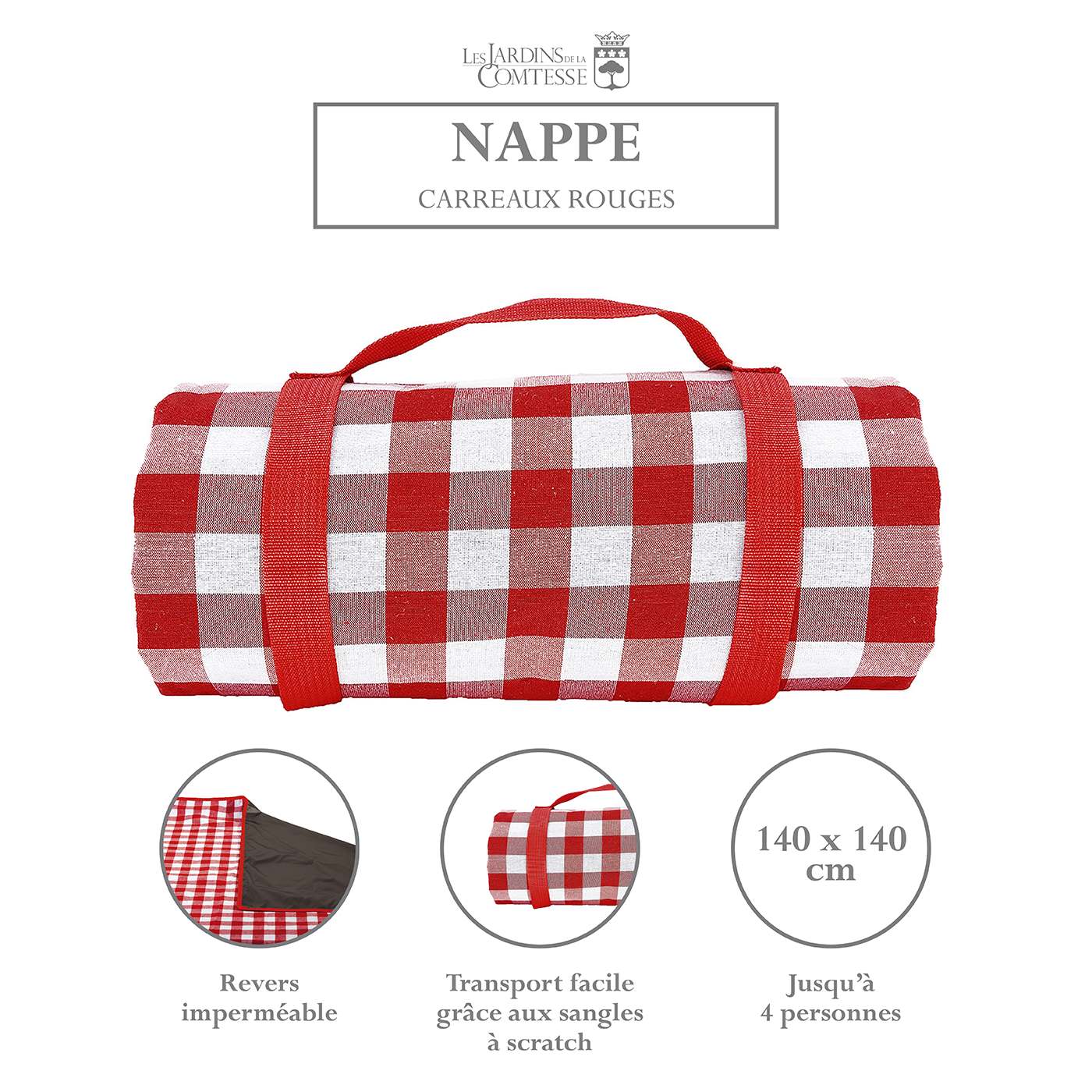 Nappe pique-nique imperméable carreaux rouges
