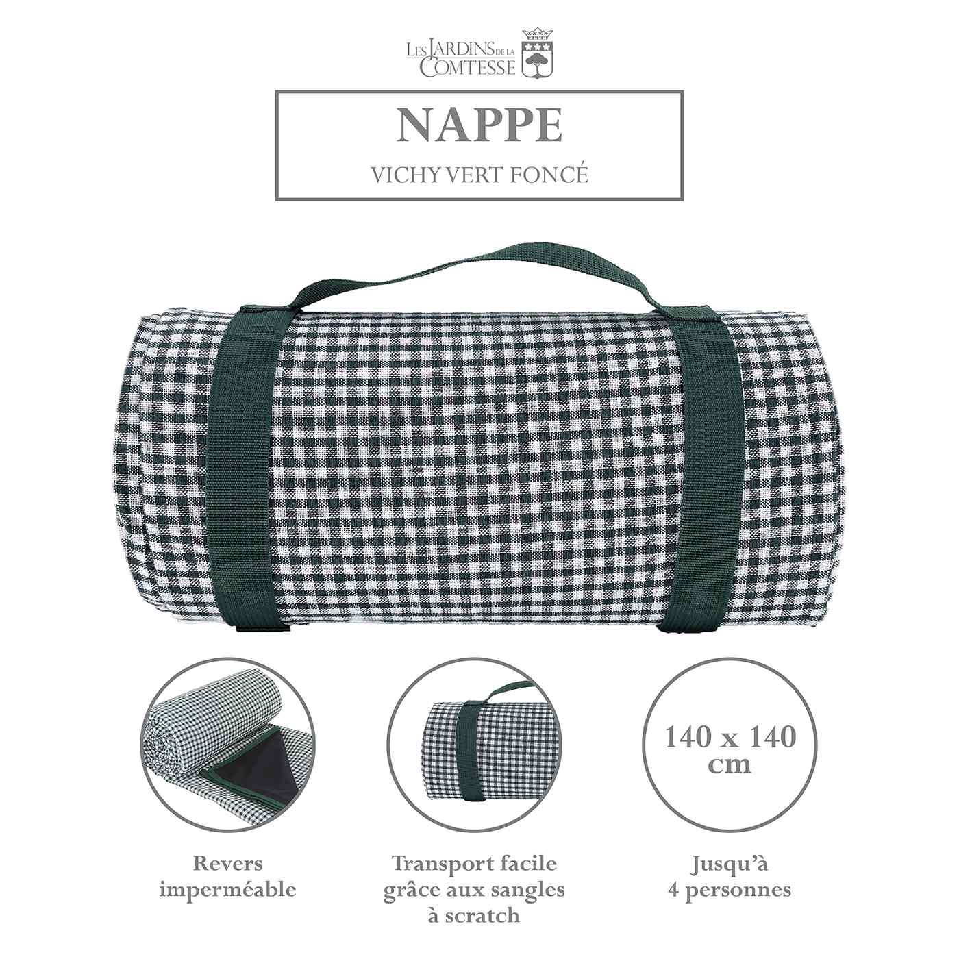 Nappe pique-nique vichy vert foncé