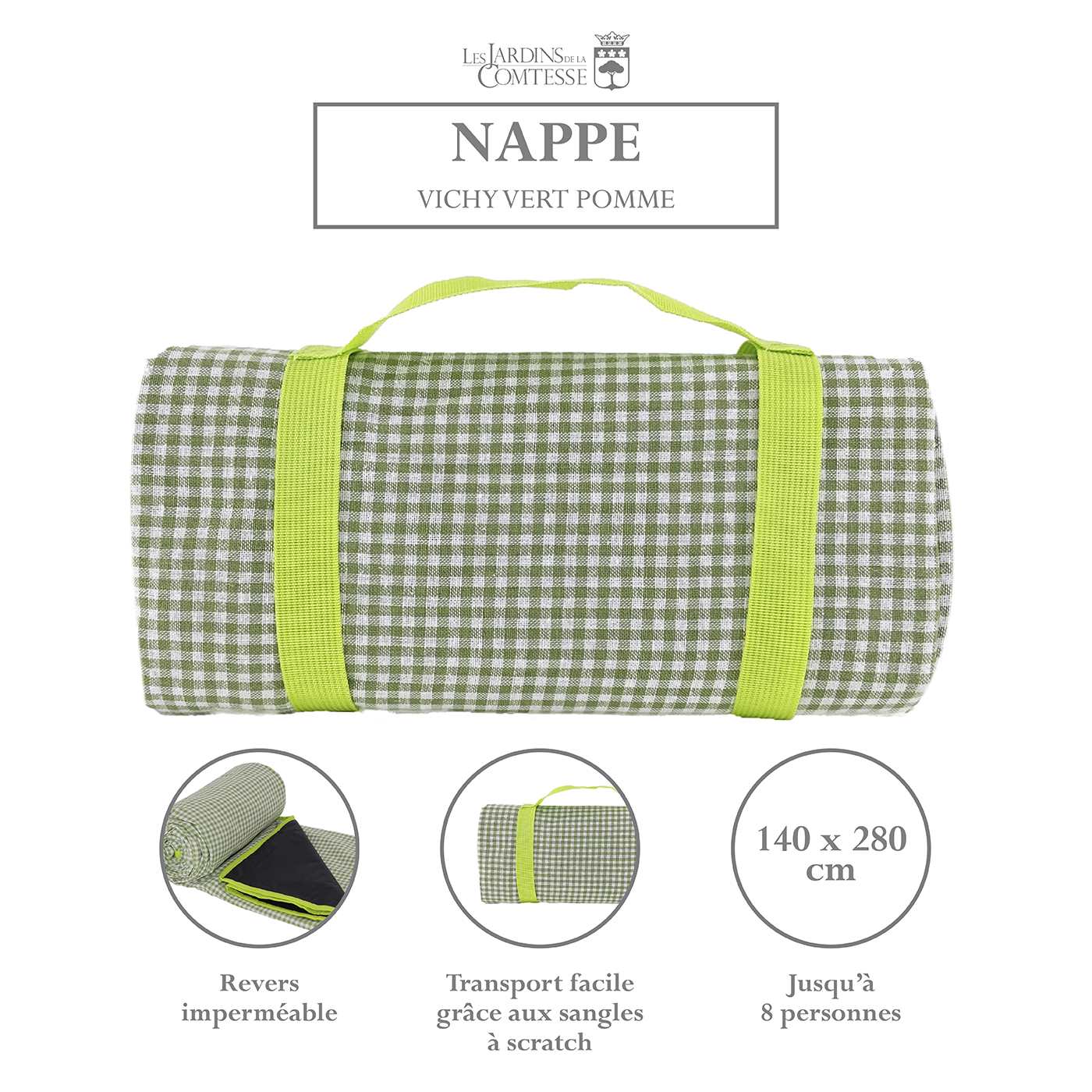 Nappe pique-nique vichy vert pomme XL