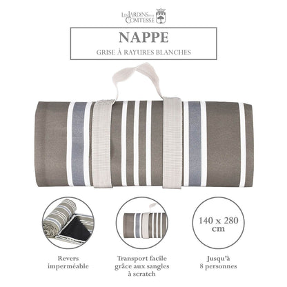 Nappe pique-nique grise à rayures blanches XL