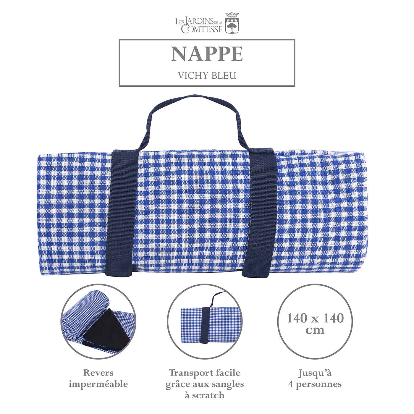 Nappe pique-nique vichy bleu