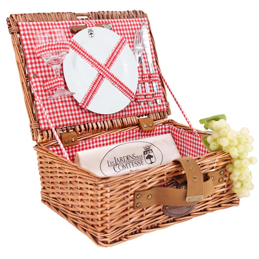 Panier pique-nique en osier tissu vichy rouge - 1 personne