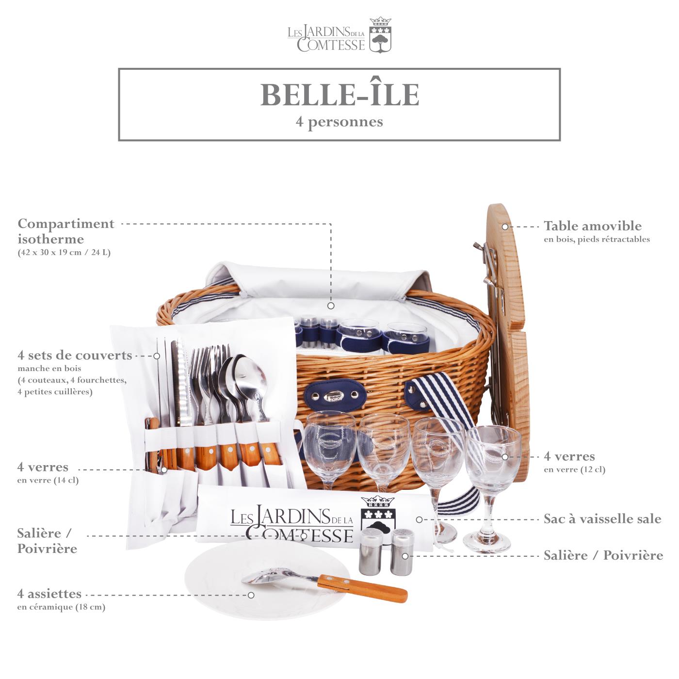 Panier pique-nique en osier Belle-Île - 4 personnes