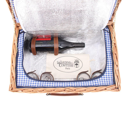 Panier pique-nique en osier Marly bleu - 4 personnes