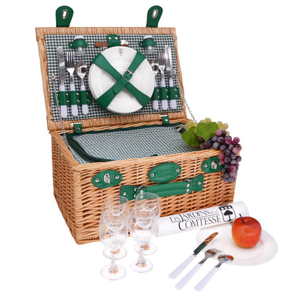 Panier pique-nique en osier Marly vert - 4 personnes