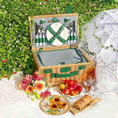 Panier pique-nique en osier Marly vert - 4 personnes