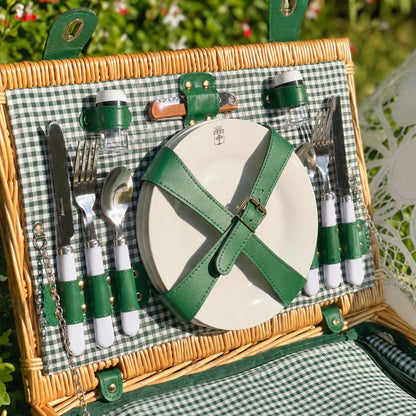 Panier pique-nique en osier Marly vert - 4 personnes