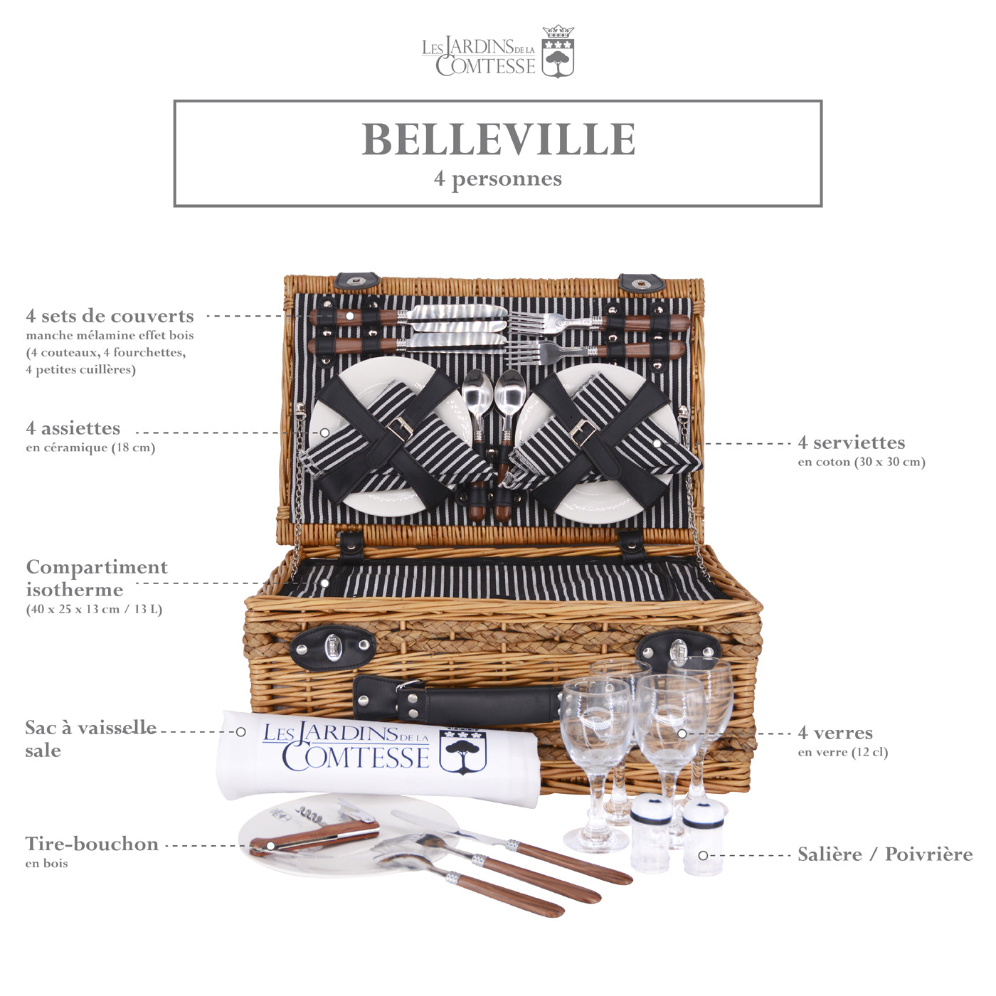 Panier pique-nique en osier Belleville - 4 personnes