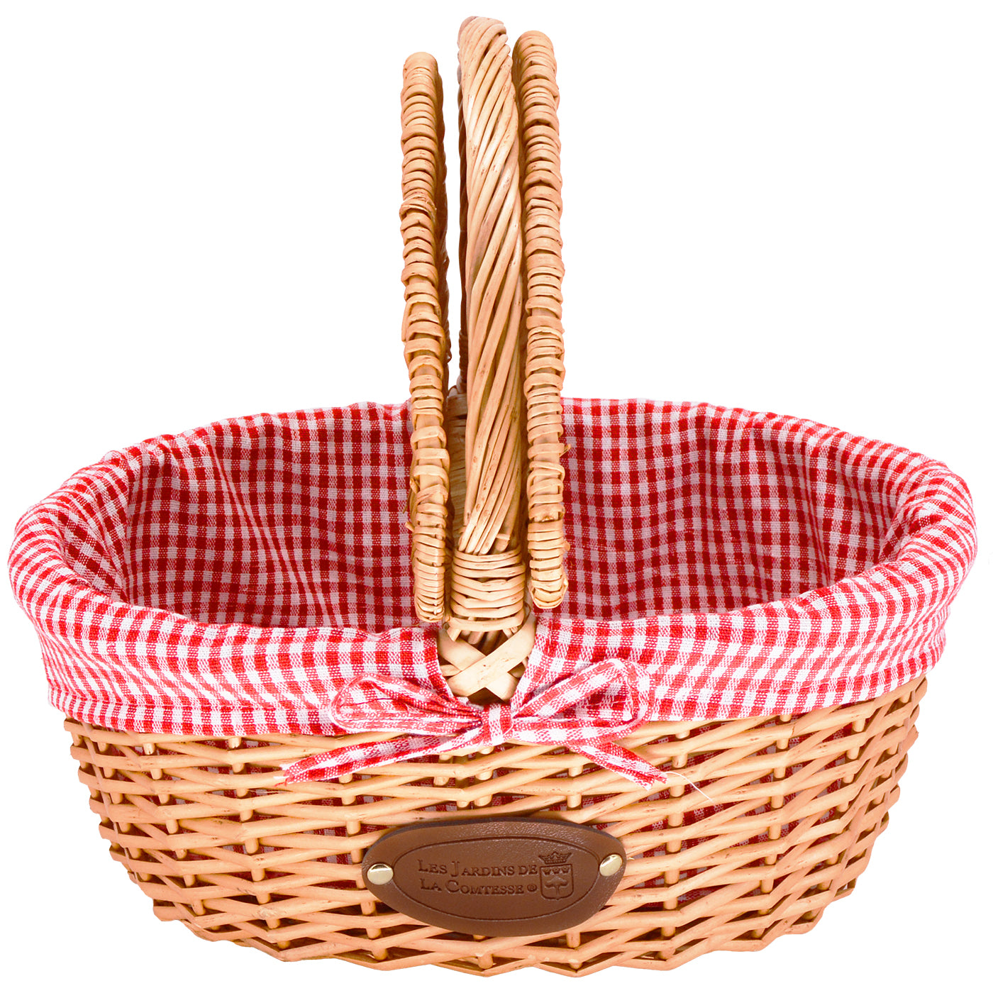 Panier en osier tissu vichy rouge