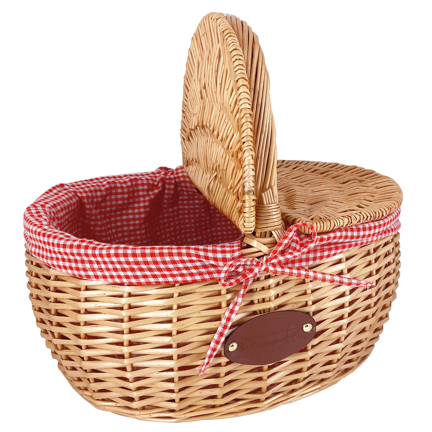 Panier en osier tissu vichy rouge