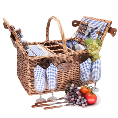 Panier pique-nique en osier - Vichy bleu - 4 personnes