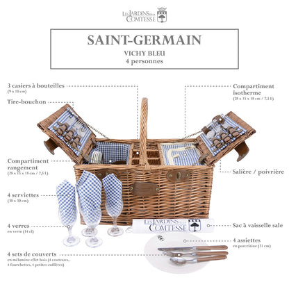 Panier pique-nique en osier - Vichy bleu - 4 personnes CBA 3