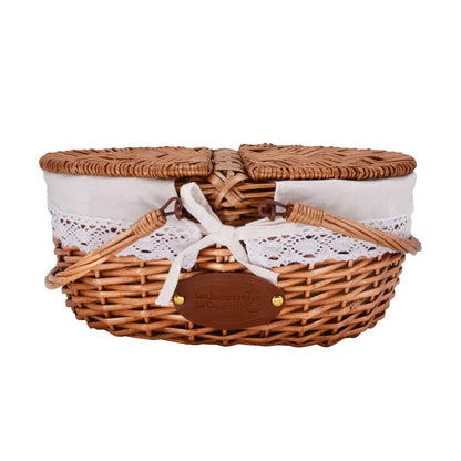 Panier en osier tissu dentelle lin