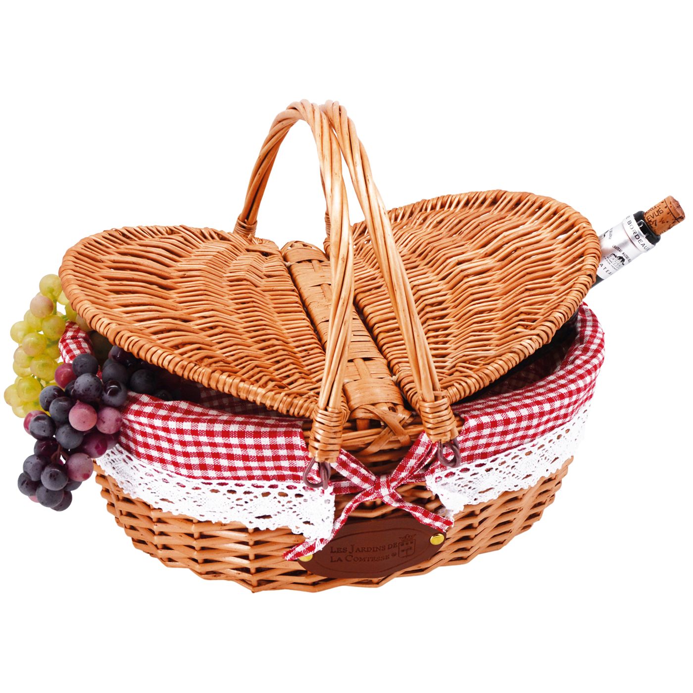 Panier en osier tissu dentelle vichy rouge