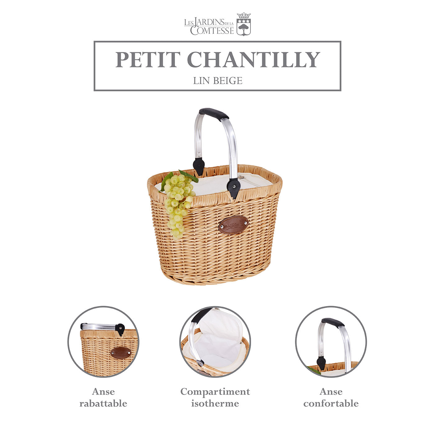 Panier isotherme en osier Petit Chantilly Lin - 18 L