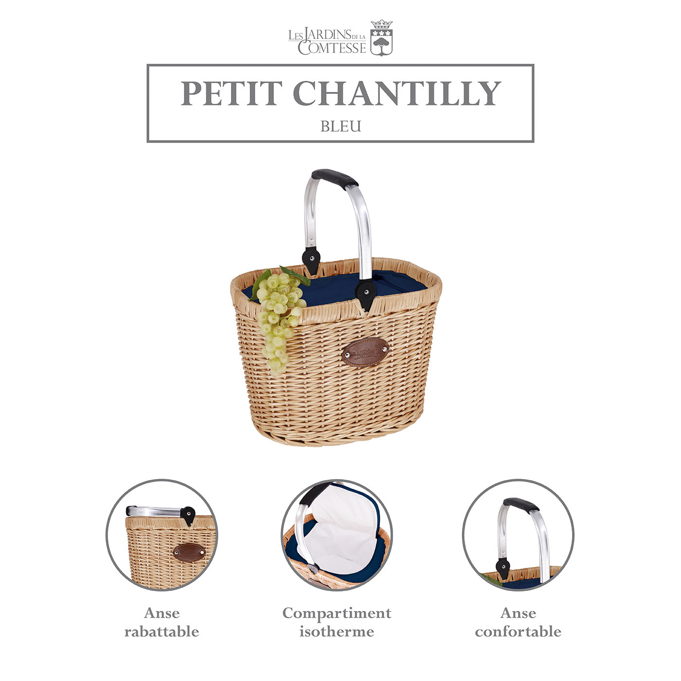 Panier isotherme en osier Petit Chantilly Bleu - 18 L