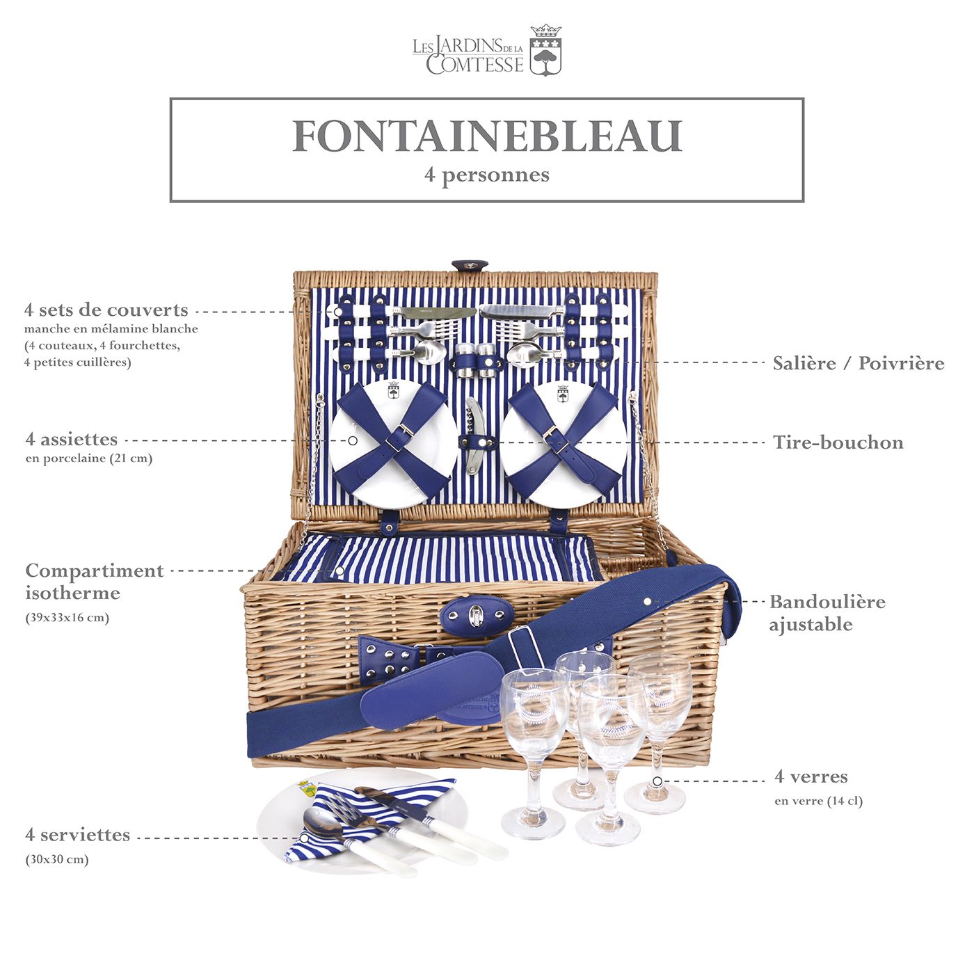 Panier pique-nique en osier Fontainebleau - 4 personnes